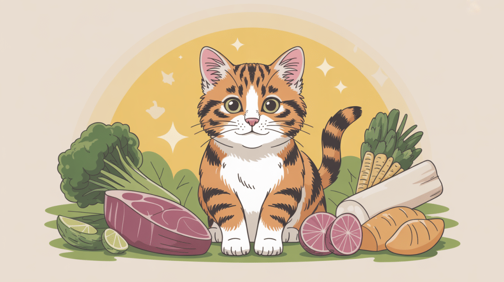 BARF chaton scène stylisée aliments crus