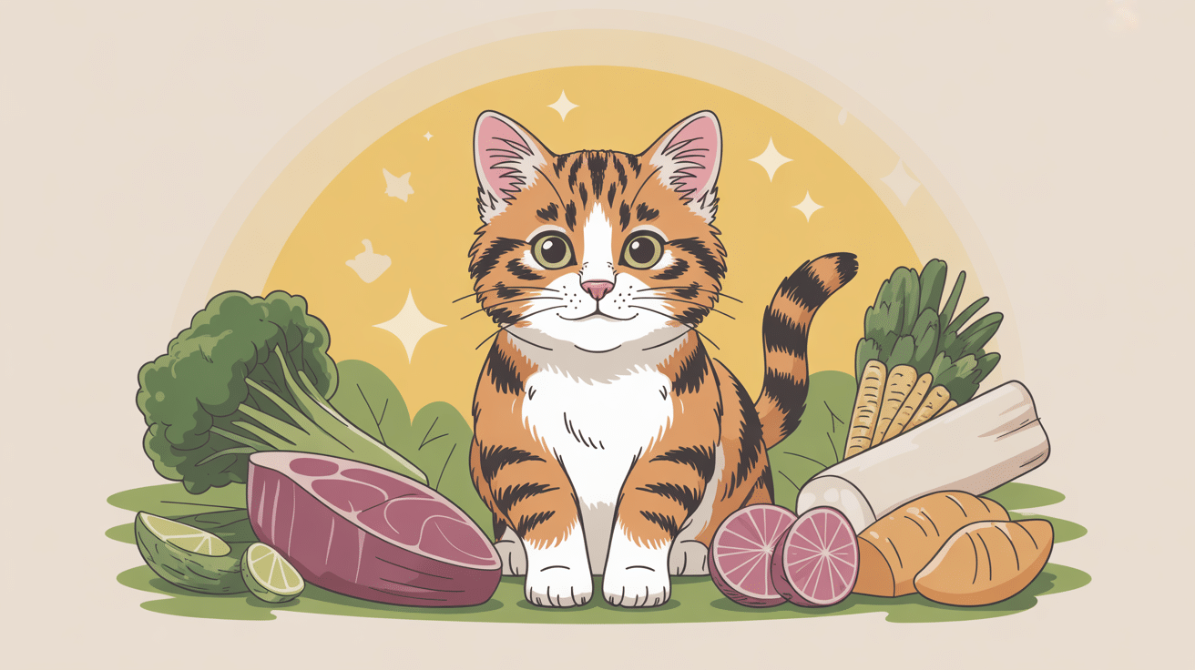 BARF chaton scène stylisée aliments crus