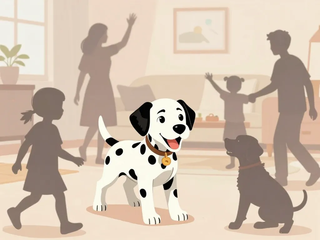 chiot dalmatien joueur avec famille active