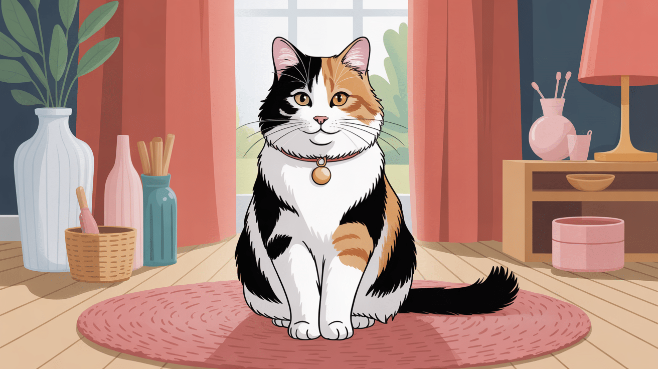 chat isabelle poil long tricolore intérieur illustration