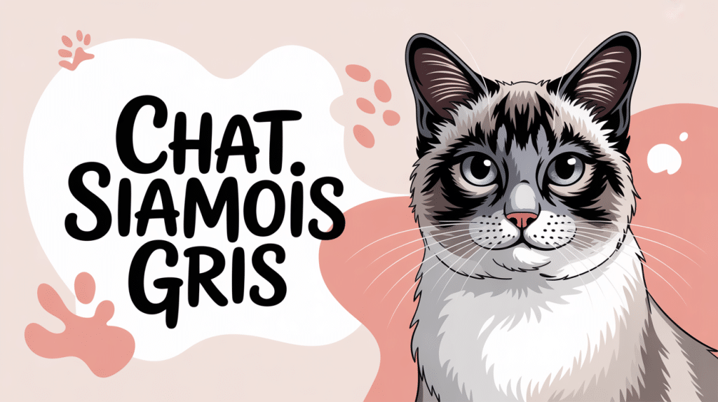 Illustration moderne chat siamois gris avec fond pastel