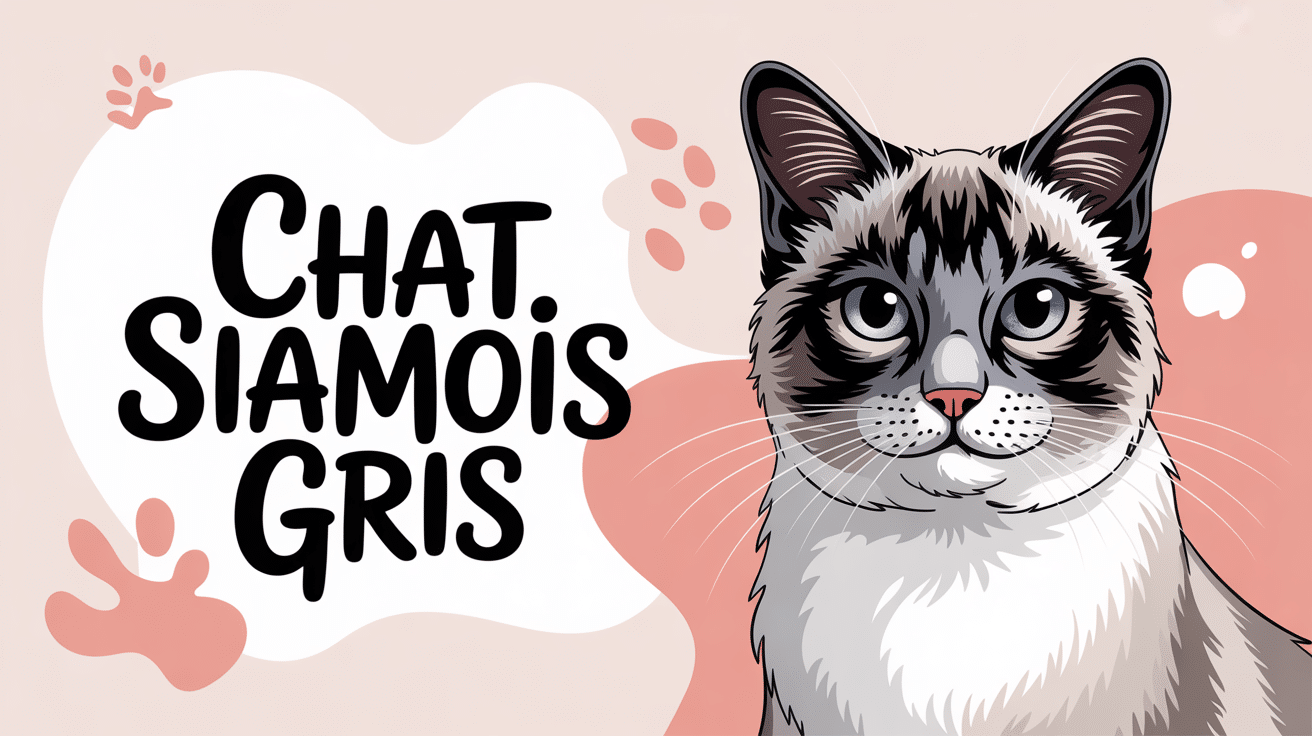 Illustration moderne chat siamois gris avec fond pastel
