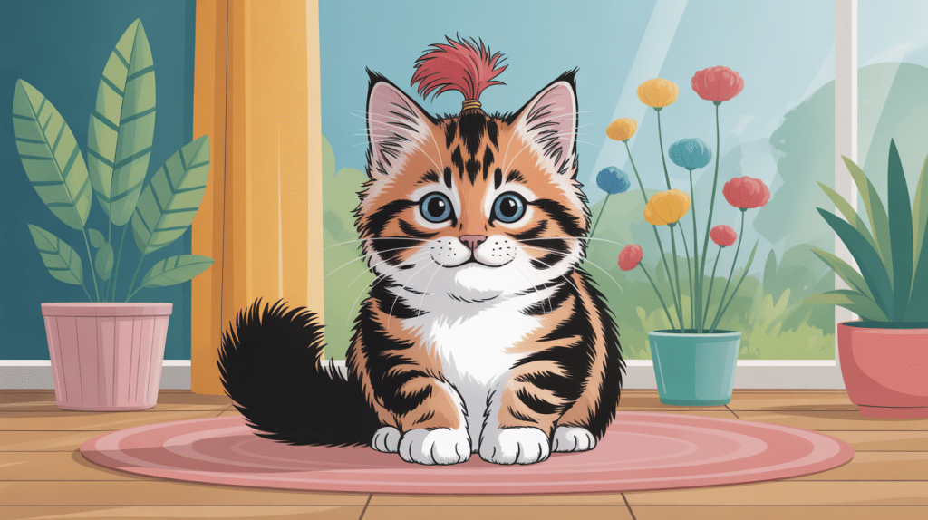 illustration chaton bobtail queue pompon ambiance moderne