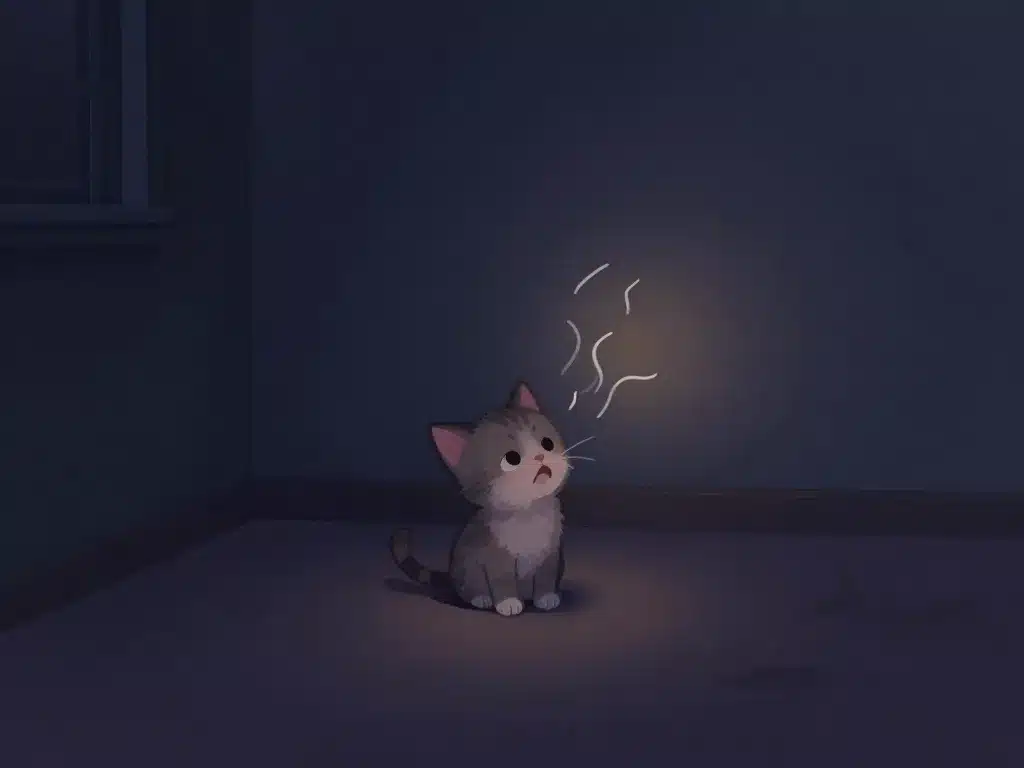 Image symbolique d'un chaton qui miaule la nuit et se sent anxieux