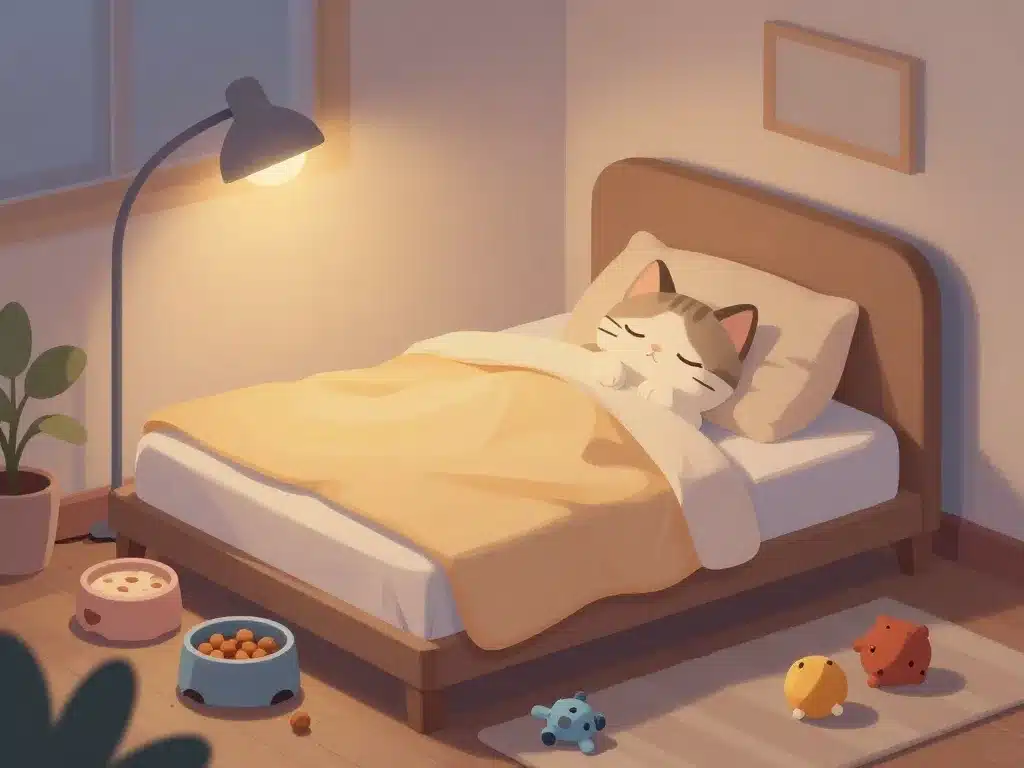 Visuel d'un chaton qui miaule la nuit calmé dans un espace rassurant