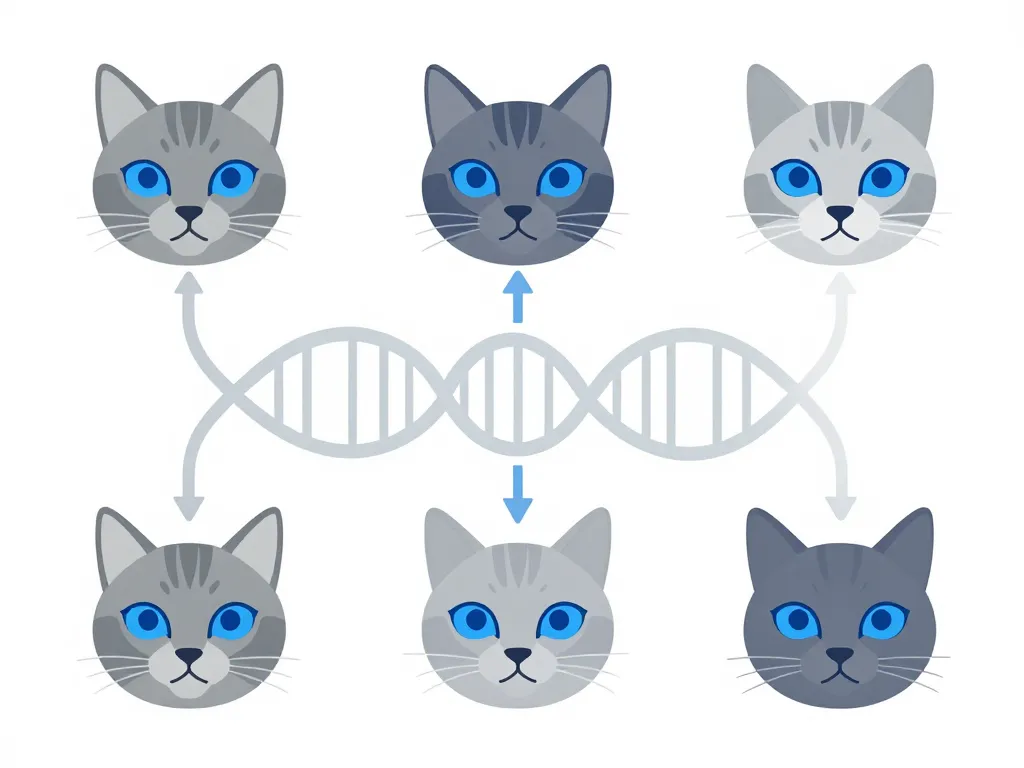 Schéma génétique pelage gris et yeux bleus chez les chats