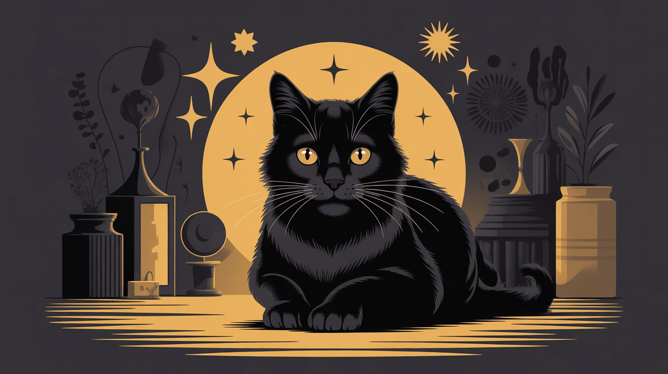 Illustration élégante de chats noirs symbolisant la chance