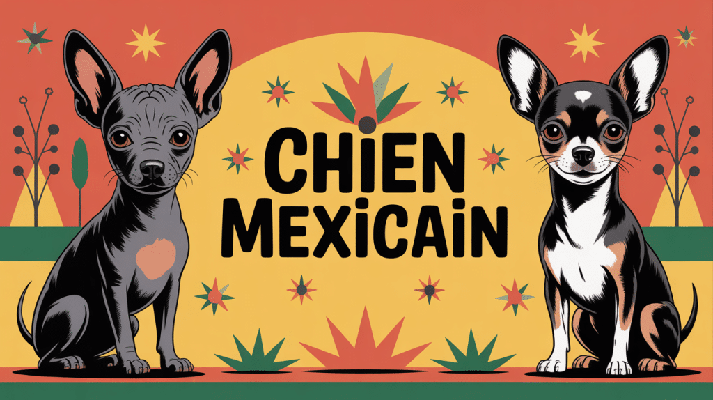 chien mexicain Xoloitzcuintle et Chihuahua sur fond mexicain coloré