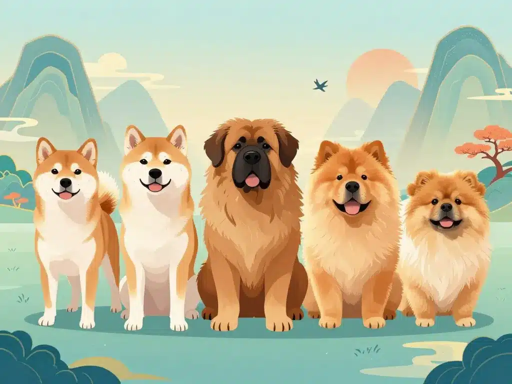 Différentes races de chiens asiatiques côte à côte