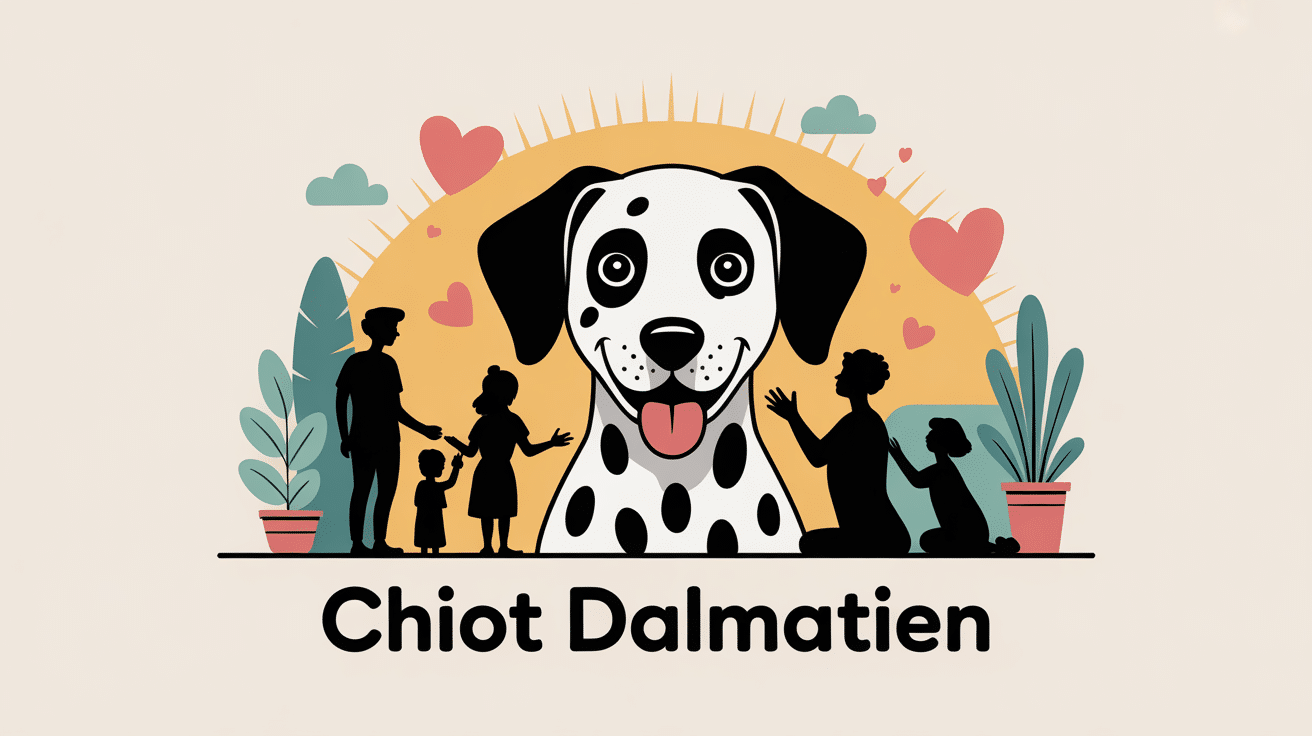 chiot dalmatien entouré d'une famille heureuse