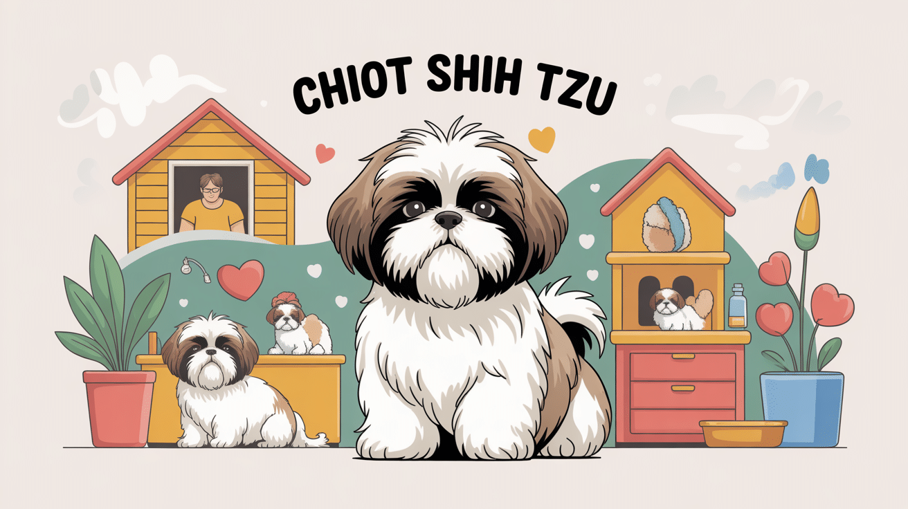 illustration chiot shih tzu famille accueil