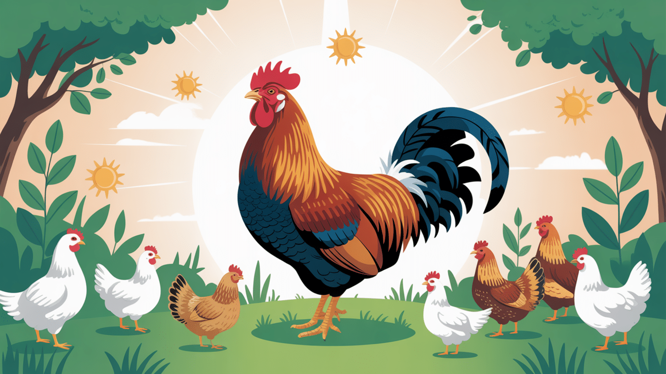 illustration d'un coq longevit dans un poulailler verdoyant