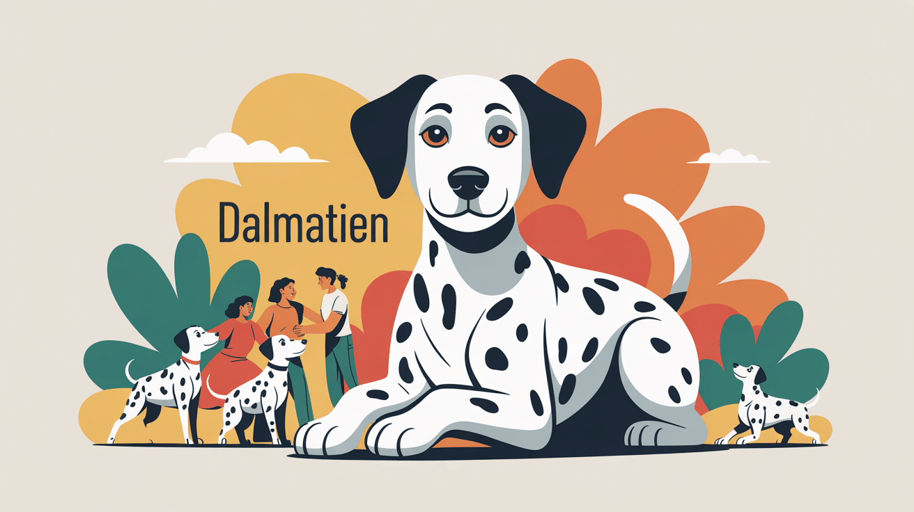 Dalmatien caractère, chien élégant au centre d’une scène de famille