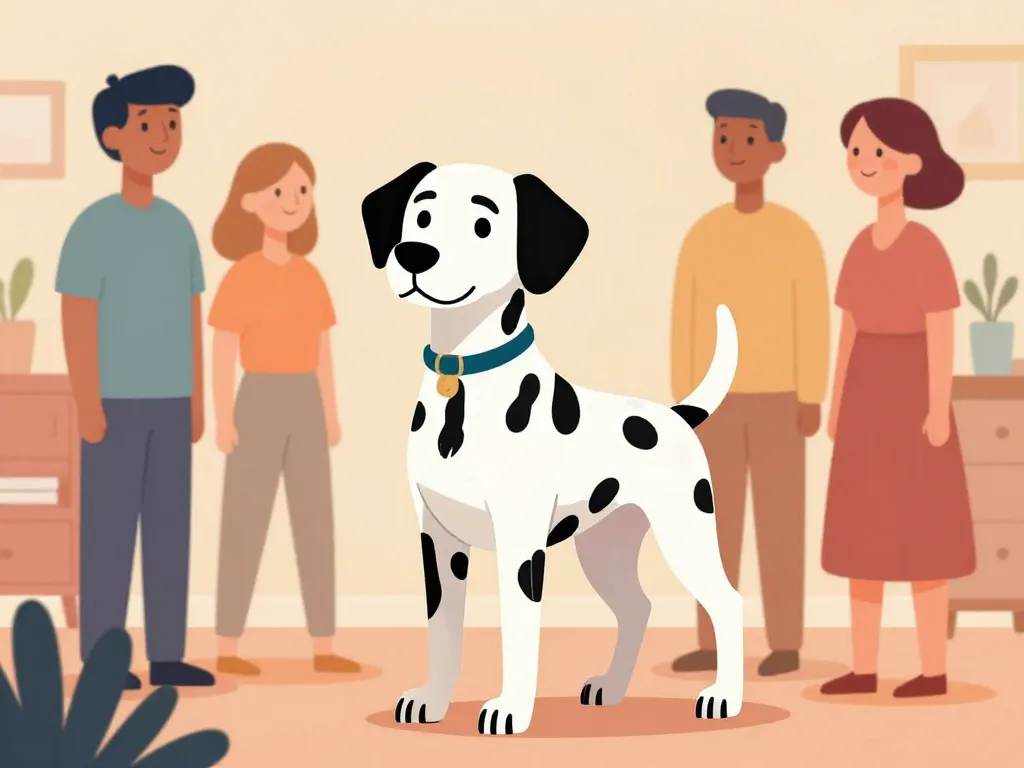 Dalmatien caractère, tempérament au quotidien avec humains stylisés