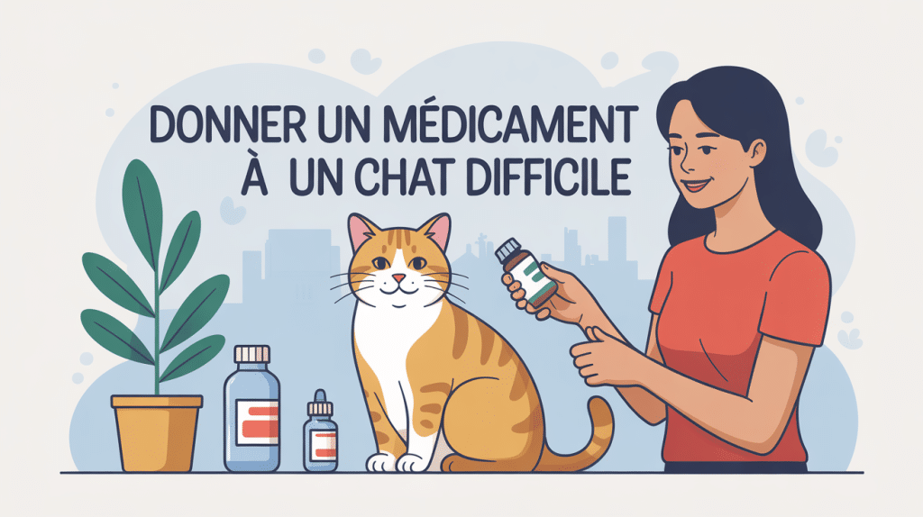 Donner médicament chat difficile illustration vectorielle douce