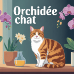 Cohabitation sereine orchidées chat illustration