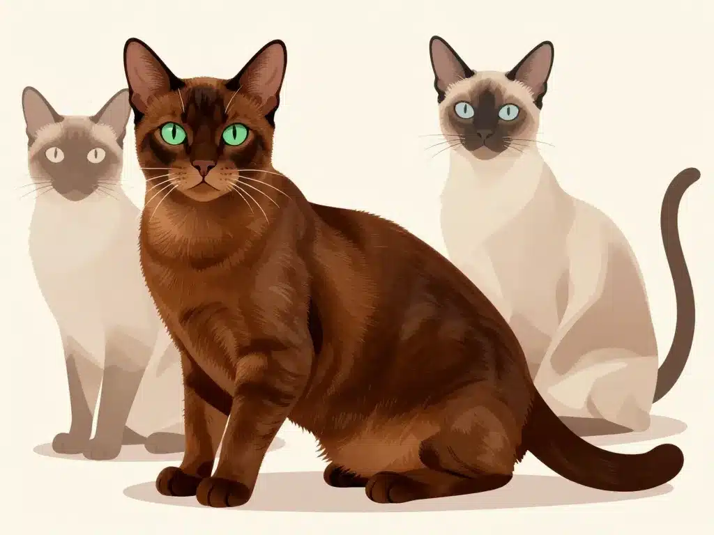 Chat Havana brown comparaison Siamois Oriental illustration