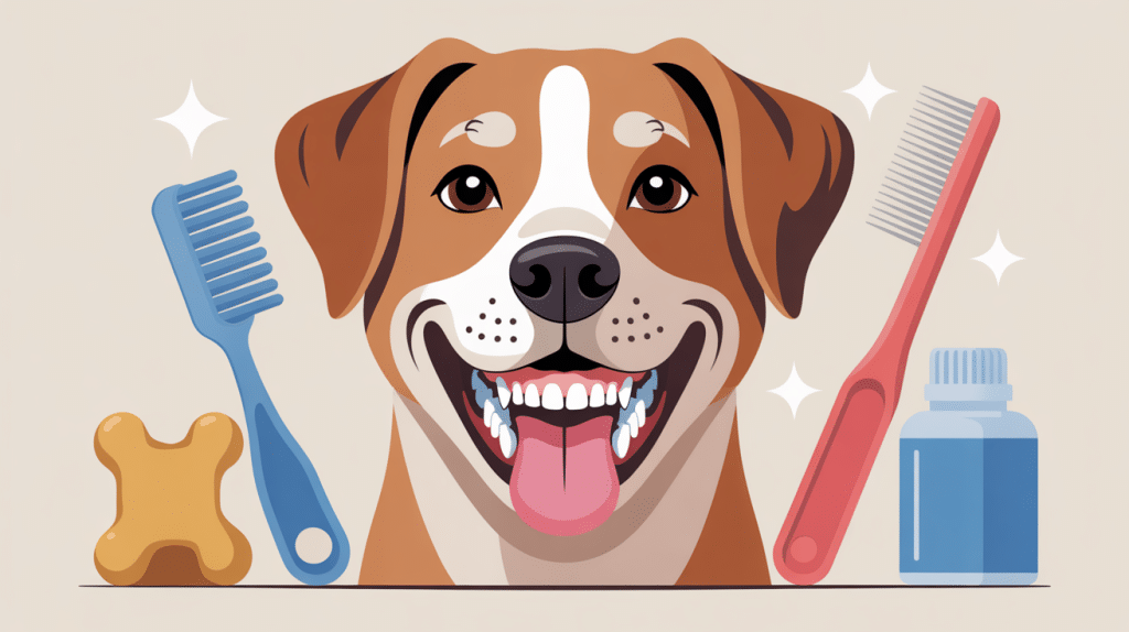 Chien heureux montrant ses dents propres, dents des chiens