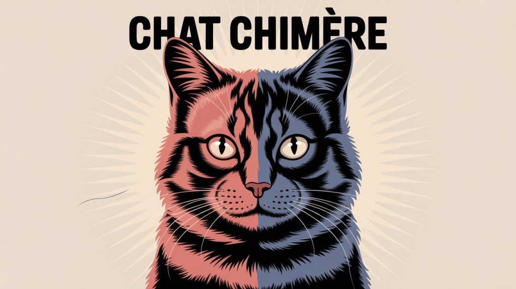 Chat chimère au visage divisé en deux couleurs illustration