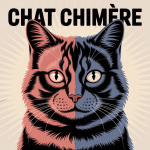 Chat chimère au visage divisé en deux couleurs illustration