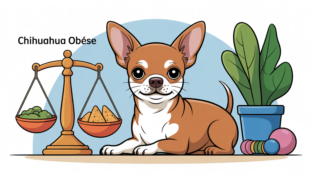 Illustration chihuahua obese assis environnement santé