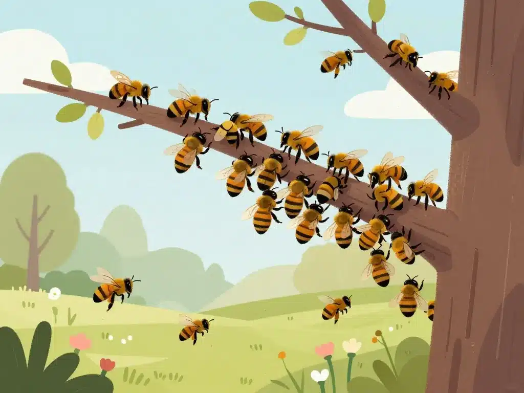 combien de temps reste un essaim d'abeille regroupé sur une branche