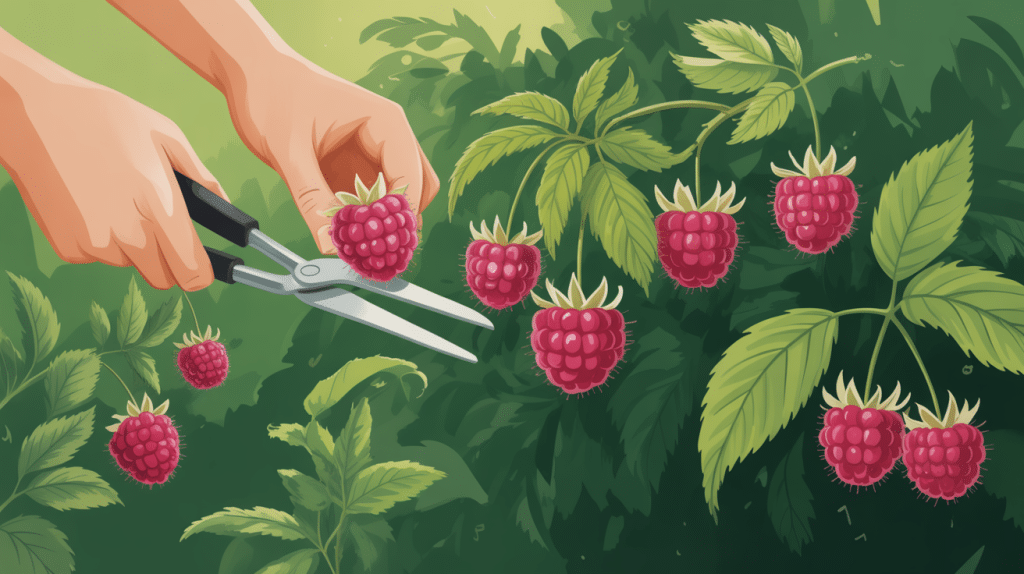 Visuel de jardinier qui montre comment et quand tailler les framboisiers en jardin