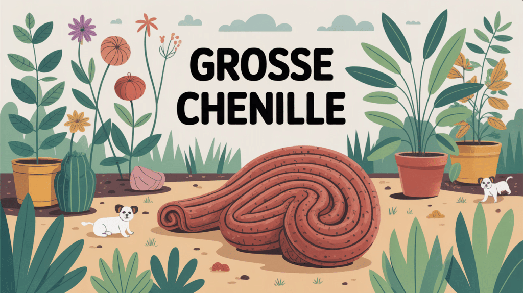 Illustration grosse chenille sur feuille potager
