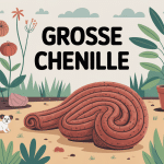 Illustration grosse chenille sur feuille potager