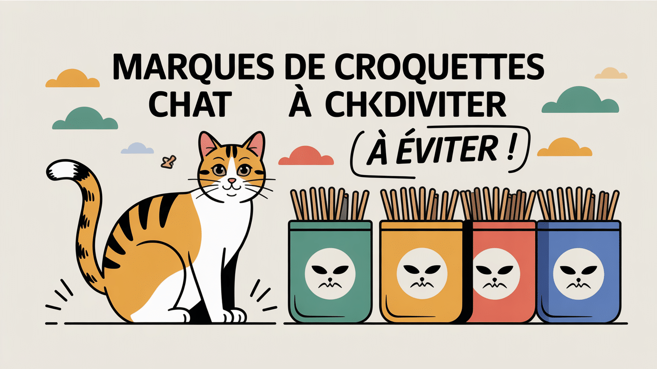 Illustration choix marque croquette chat à éviter
