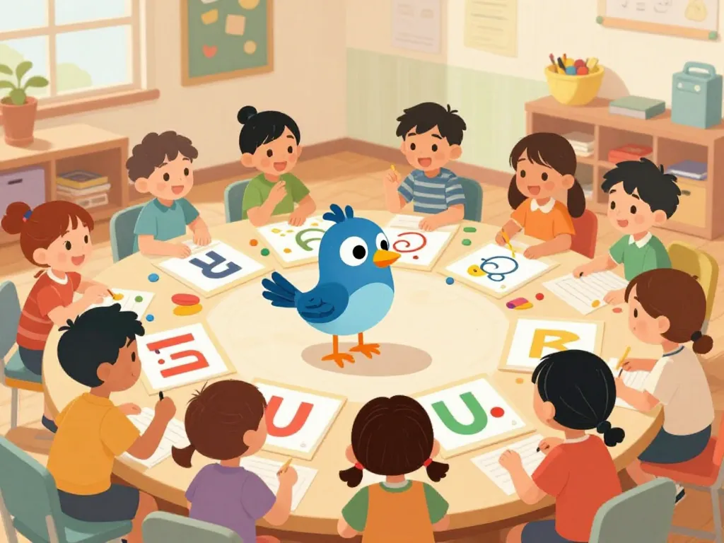 Enfants classe jeux oiseau u phonologie