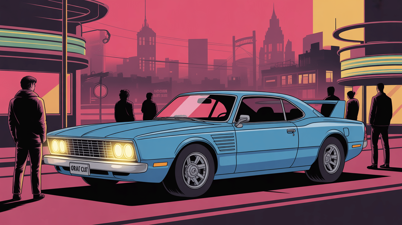 Illustration de la Ora Punk Cat citadine électrique rétro en ville