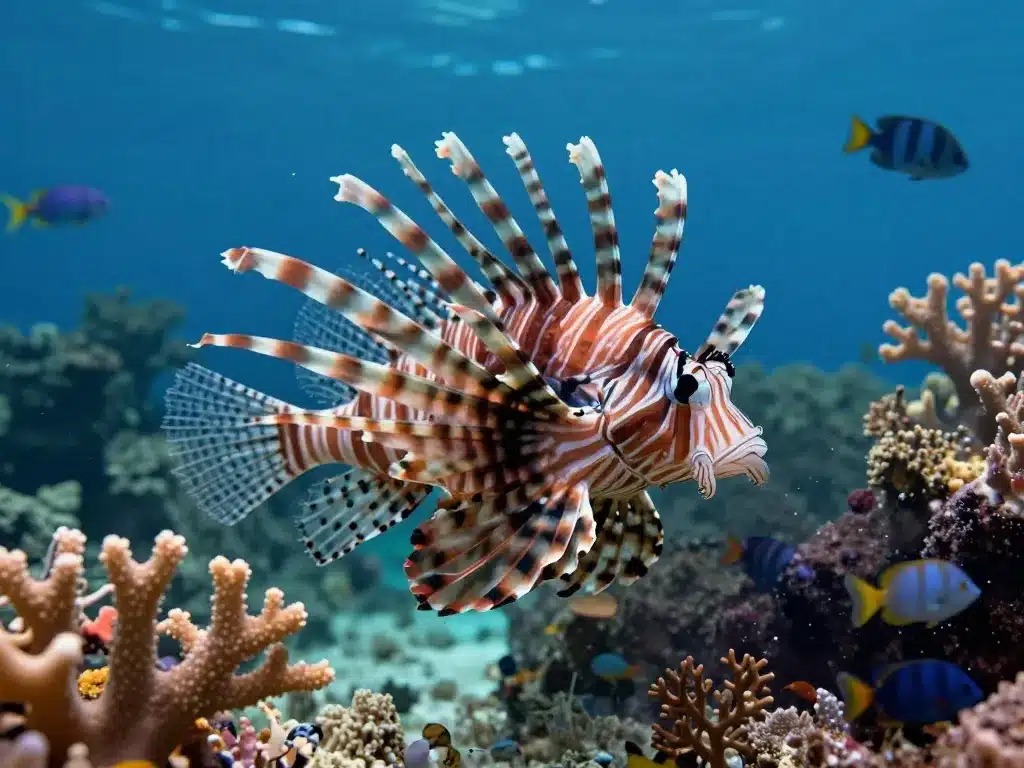 Poisson tete de lion invasion recif corallien