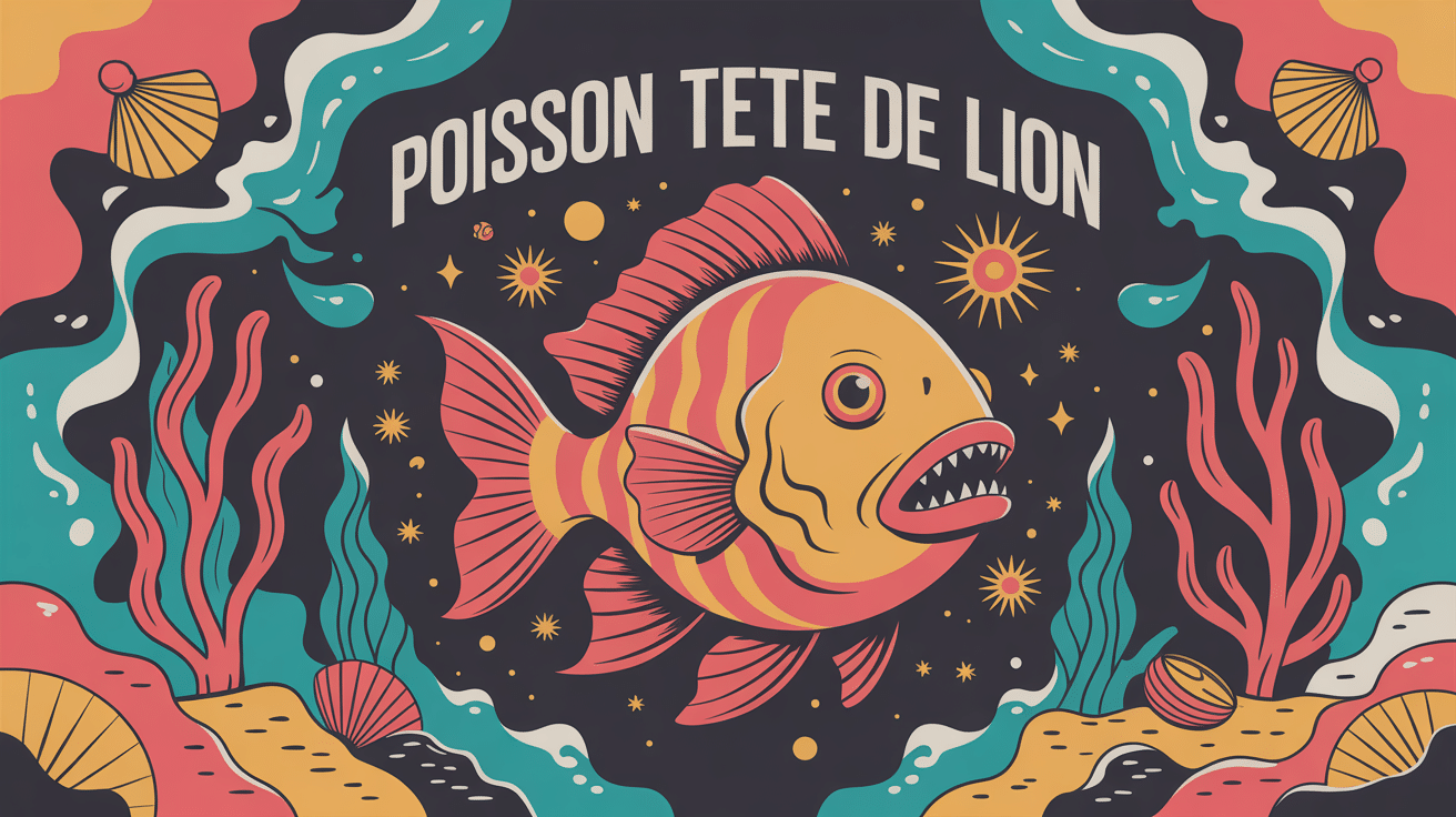 Poisson tete de lion nageoires et rayures corail