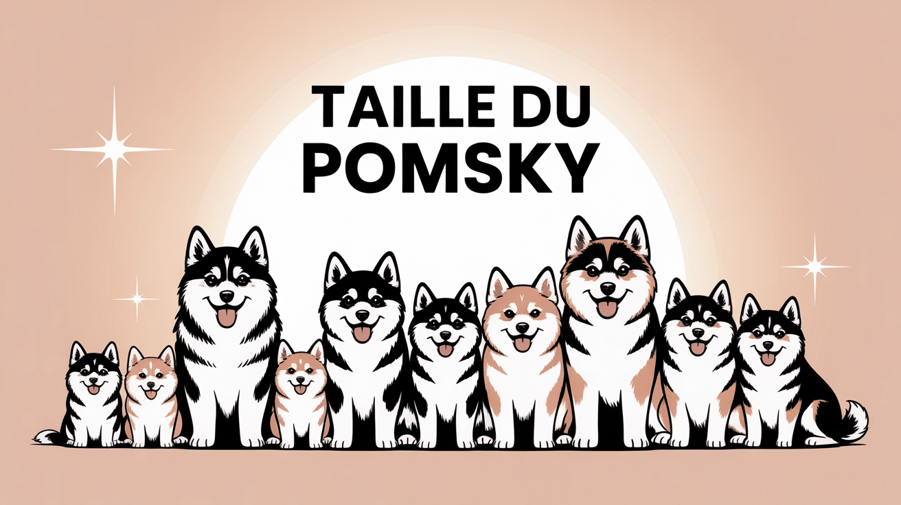 Différentes tailles de pomsky côte à côte sur fond lumineux