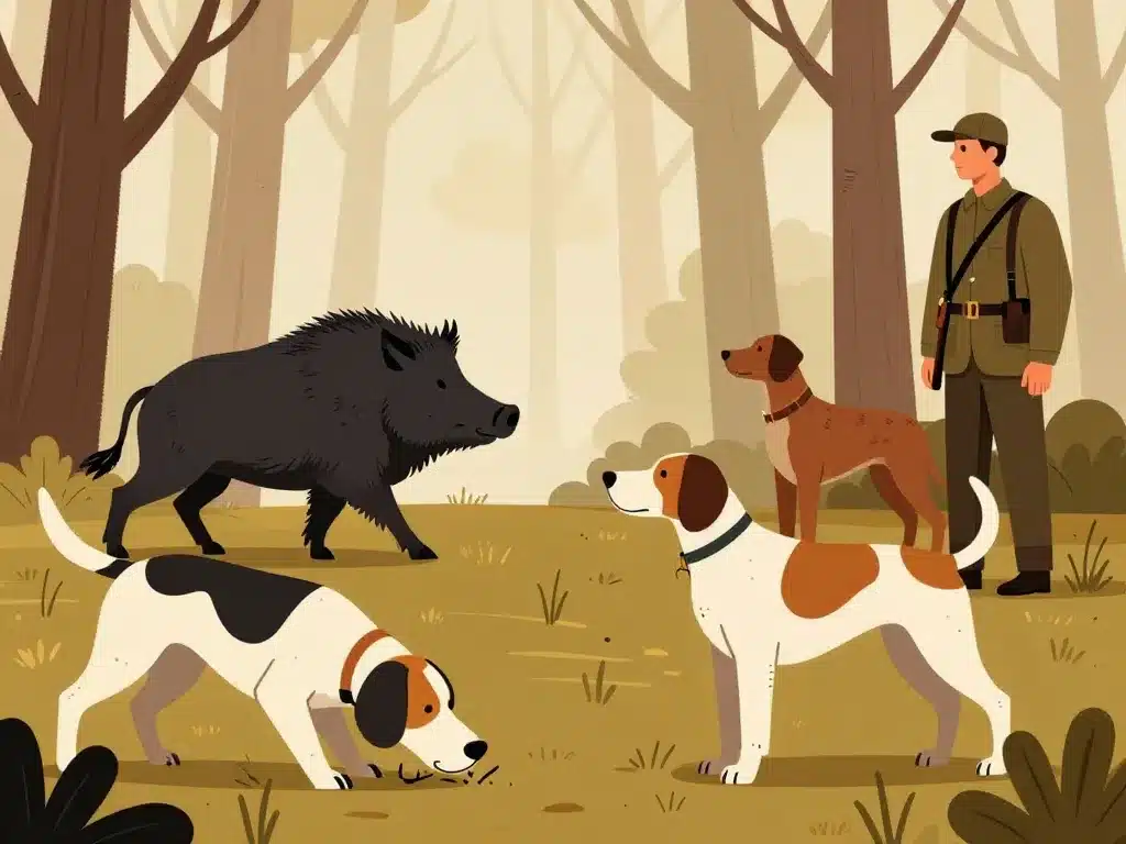 Profil idéal chien de chasse pour le sanglier illustration traits forêt