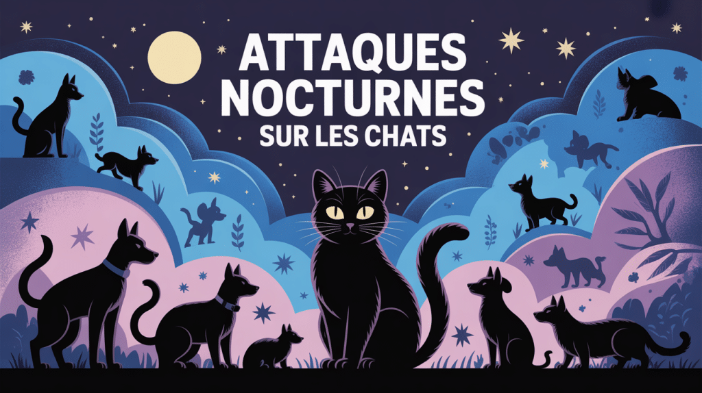 Chat vigilant la nuit entouré de prédateurs vectoriel SEO