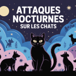 Chat vigilant la nuit entouré de prédateurs vectoriel SEO