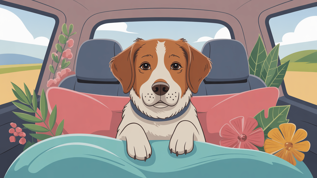 Remède de grand-mère pour chien malade en voiture illustration apaisante