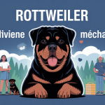 Illustration rottweiler méchant en posture paisible et protectrice