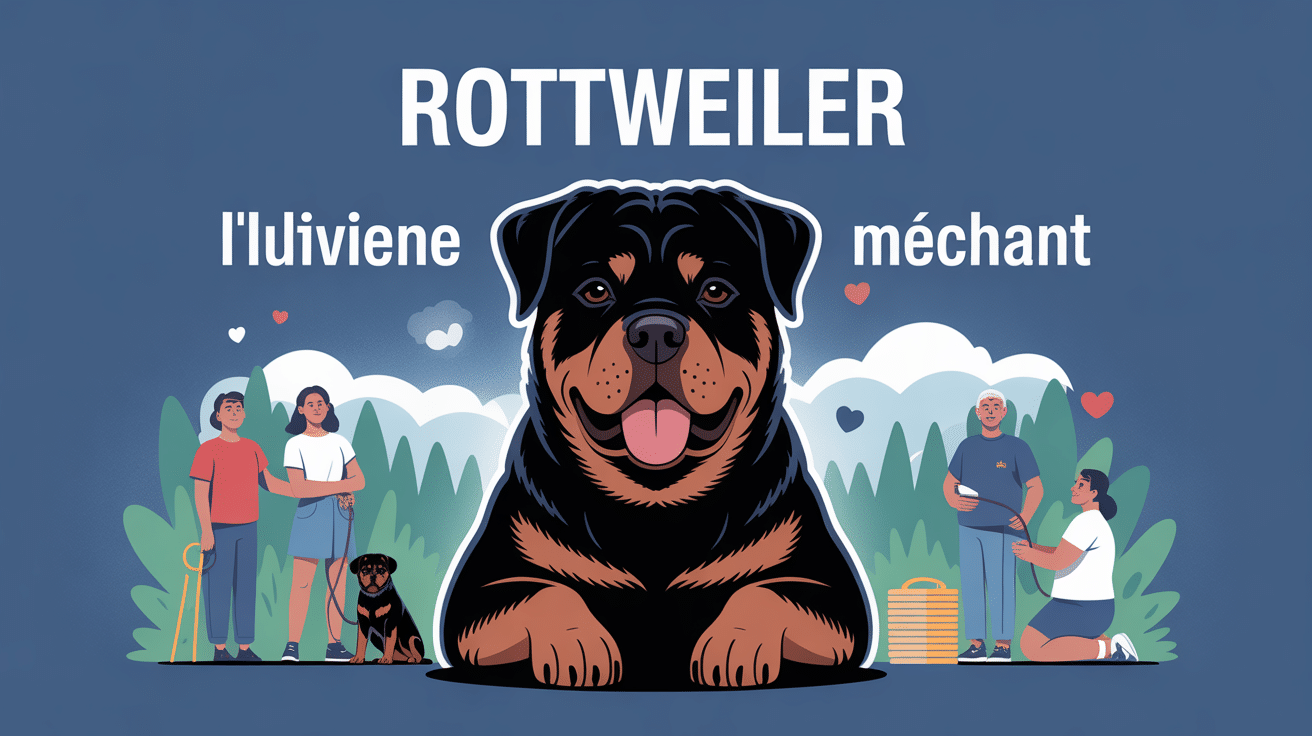 Illustration rottweiler méchant en posture paisible et protectrice