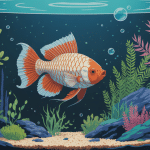 Ryukin dans aquarium décoré avec plantes