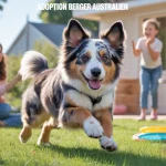 adoption berger australien sautant dans jardin familial