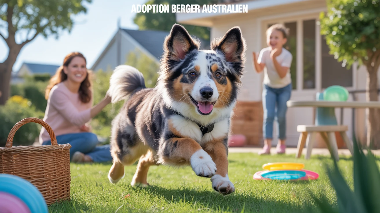 adoption berger australien sautant dans jardin familial