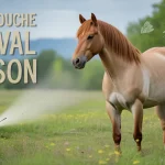 anti mouche cheval maison illustration pré verdoyant