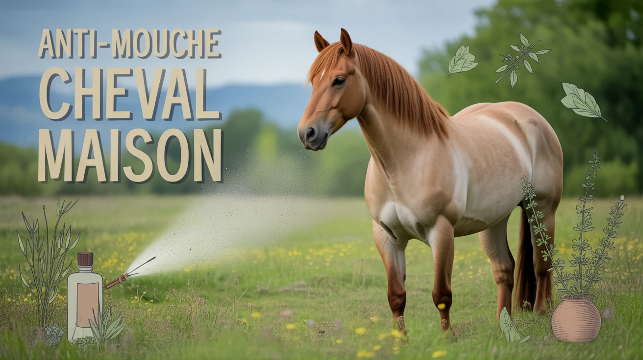 anti mouche cheval maison illustration pré verdoyant