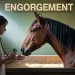 cheval qui engorge observé par vétérinaire