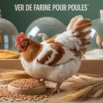 Vers de farine pour poules, poule rousse picorant des larves