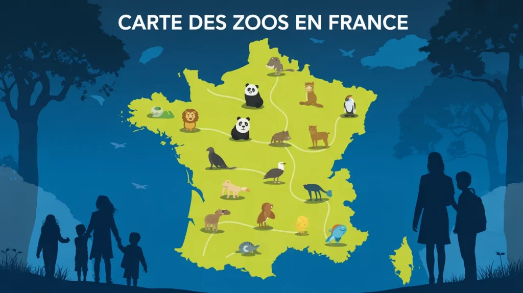 zoo france carte illustrée avec animaux