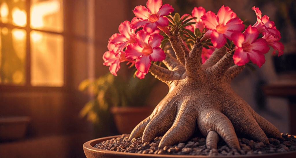 adenium rose du désert caudex et fleurs
